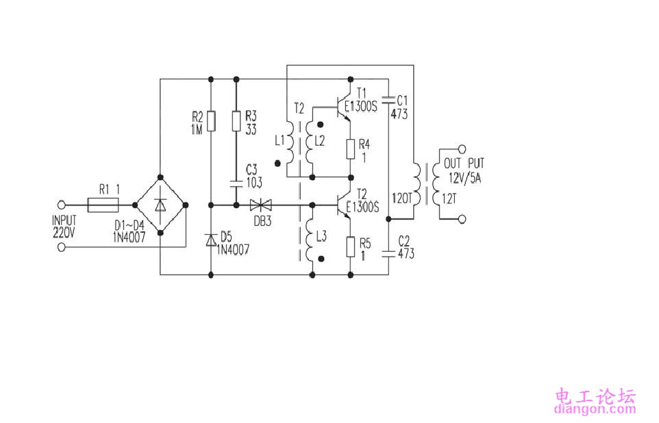 卤素灯用电子变压器原理图 - 电工基础知识 电