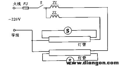 室外广告双日光灯接线线路图