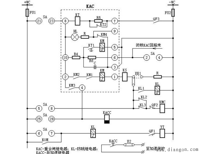 三相一次自动重合闸装置原理接线图