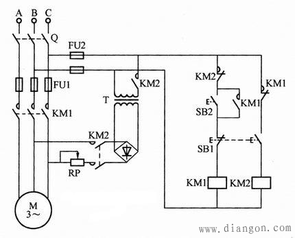 按钮控制异步电动机能耗制动电路接线图