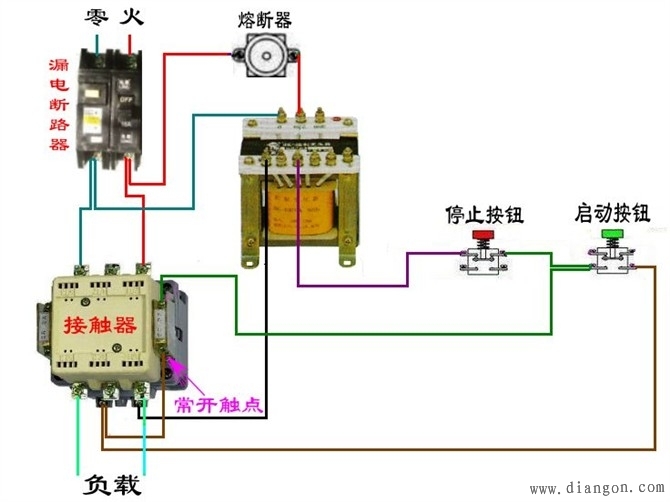 69 电工基础知识 69 交流接触器线路控制图    接触器接线图-电路