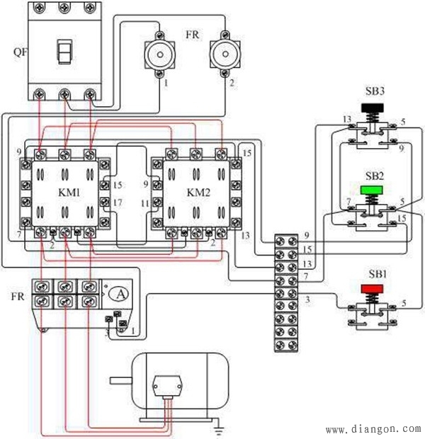 电动机正反转控制电路图 实物接线图解