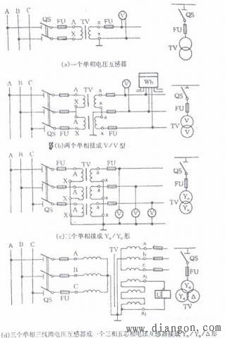 69 电压互感器vv接法   由两只单相电压互感器组成的v-v形接线时,其