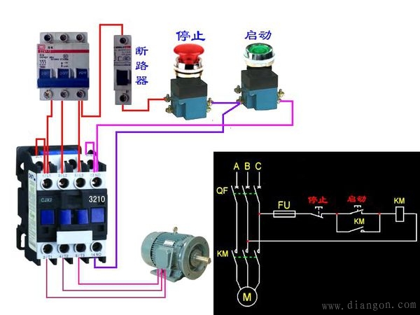 交流 69 电路图分享 69 三相异步电动机自锁控制电路实物接线图