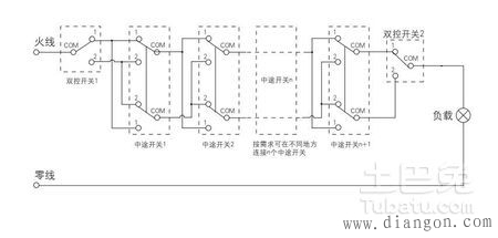 四个地方控制一个灯的接线图