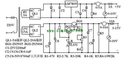 10a315v稳压可调电源电路图