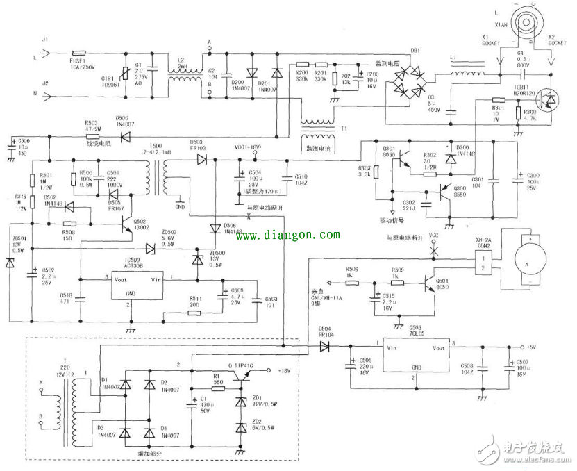 九阳电磁炉电路图(一) 九阳jyc-21cs21型电磁炉电源电路如下图所示,由