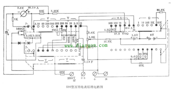 上海精益仪表mf500一b万用表电路图