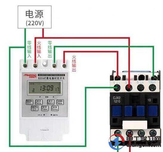 时间控制开关不加接触器与加接触器接线方法图解