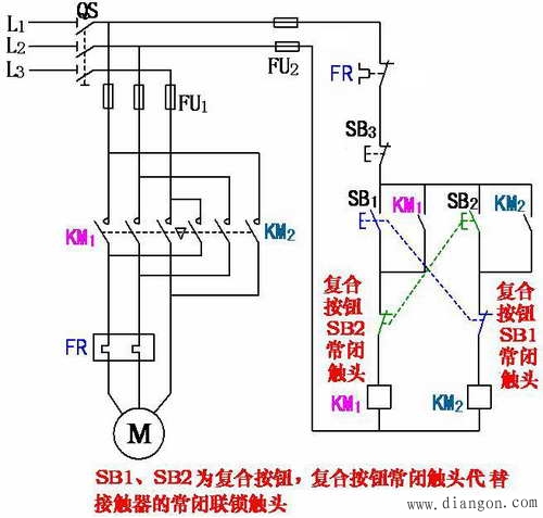 三相异步电动机按钮联锁的正反转控制 - 电动机_电工学习网