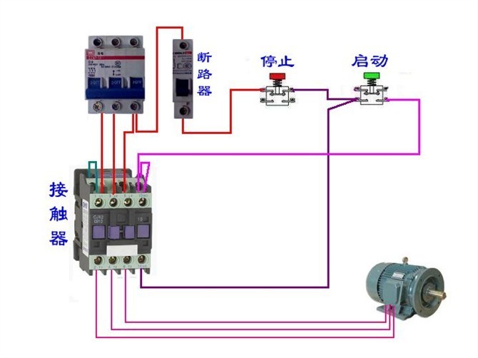 电动机交流接触器启停控制接线图