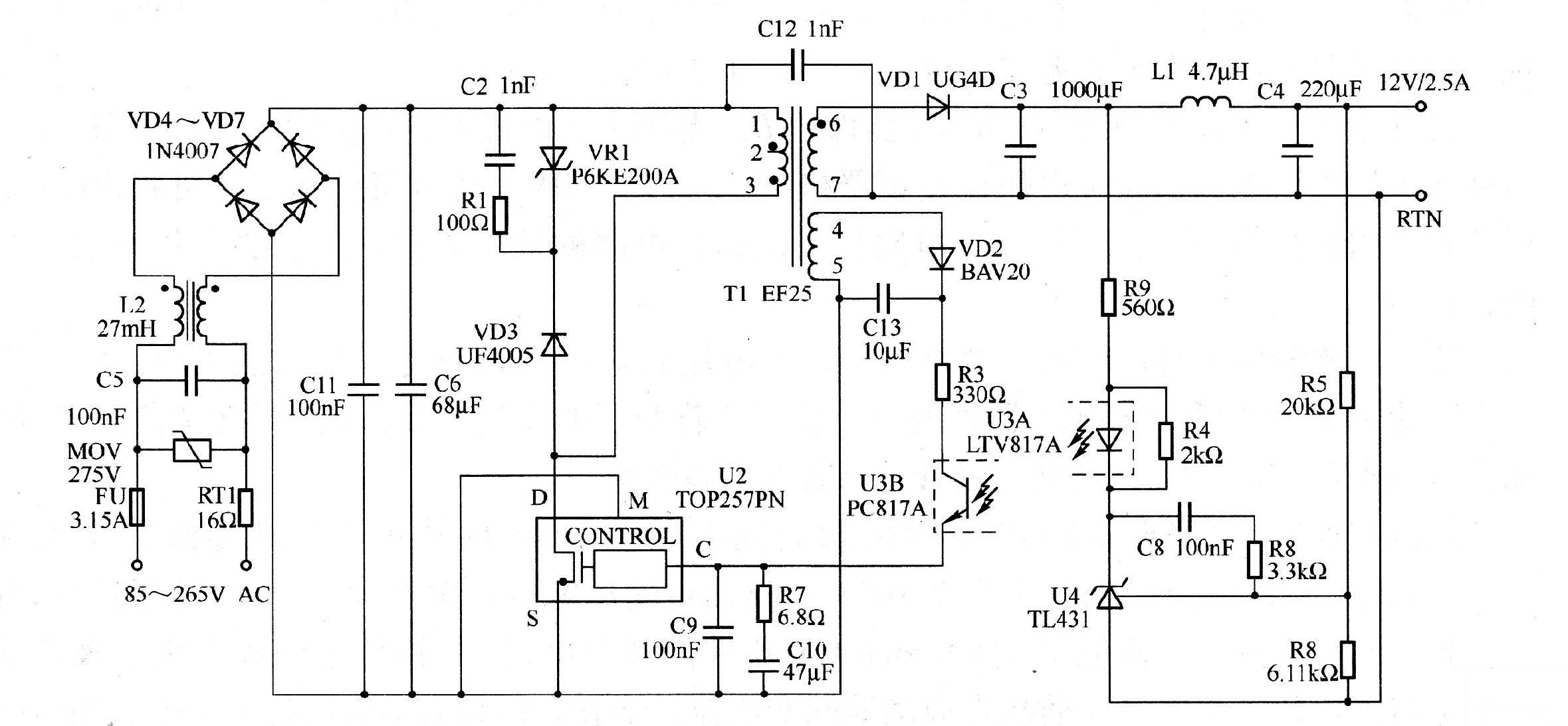30w12v输出开关电源电路图